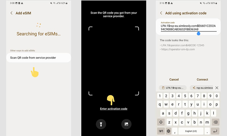 Cách bước cài đặt lấy địa chỉ SM-DP+ trên android
