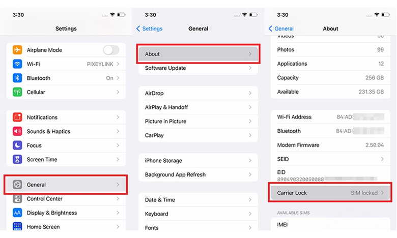 Kiểm tra iphone lock qua ứng dụng cài đặt