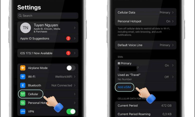 Cách cài đặt eSIM du lịch trên IOS